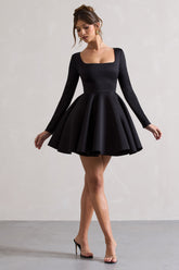 Black Square-Neck Skater Mini Dress